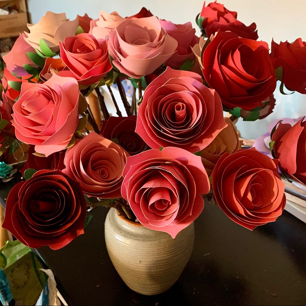 Handmade long stem Paper Roses